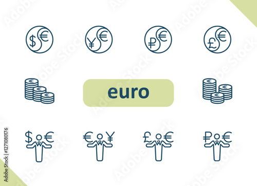 Euro icons. Currency, conversion, exchange rate, dollar, ruble, yen, yuan, pound vector icon set photo