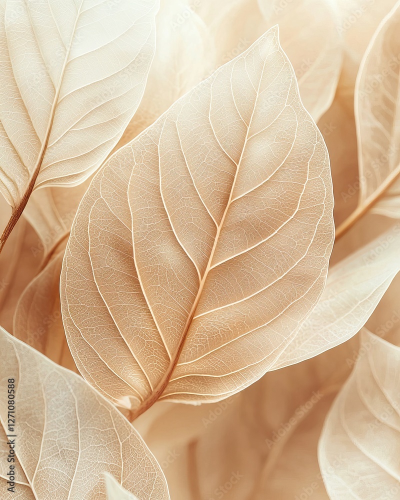 Obraz premium Delicate Translucent Leaves with Intricate Veins in Soft Beige Tones for a Natural Aesthetic