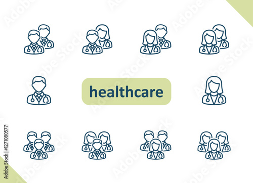 Healthcare people icons. Health care, staff, doctor, patient, nurse, pharmacist, dentist vector icon set