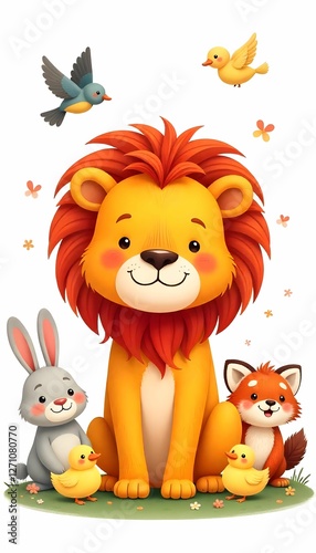Wallpaper Mural : Cheerful Lion with Animal Friends Torontodigital.ca