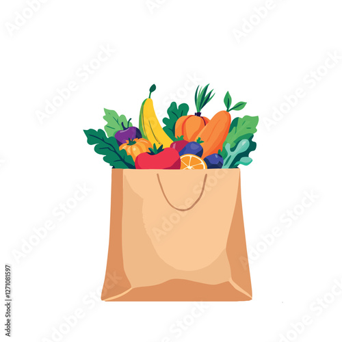 Brown paper bag overflowing with fresh fruits and vegetables