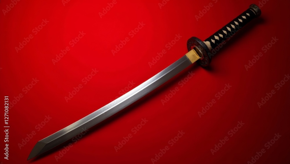 Traditional japanese katana sword on red background Traditional japanese katana sword on red background