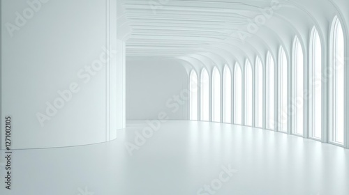 Bright White Modern Architecture Interior with Curved Walls and Arches