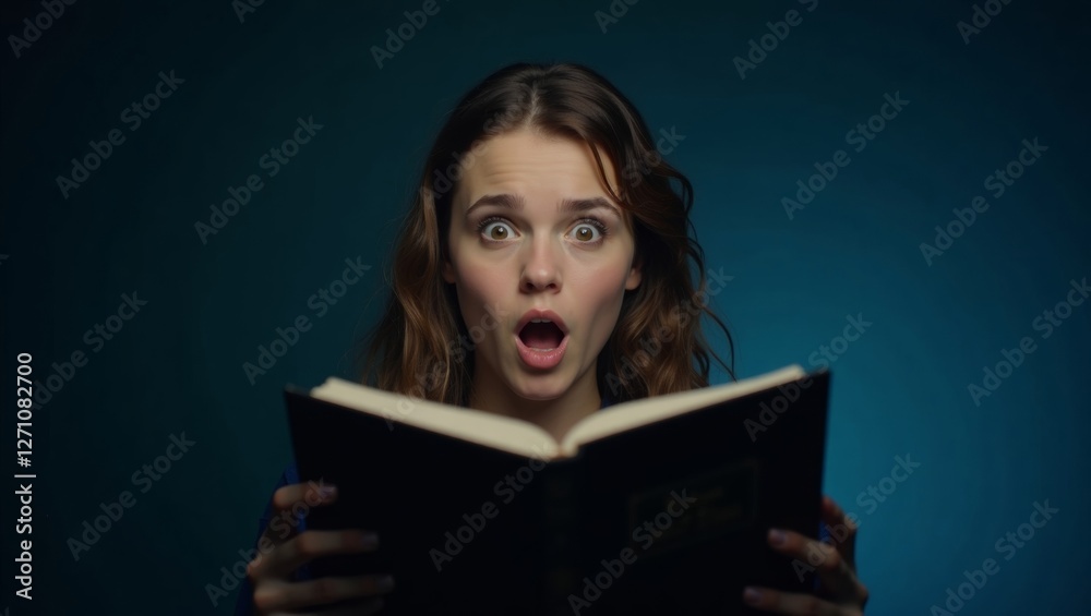 Surprised young woman reading a book Surprised young woman reading a book