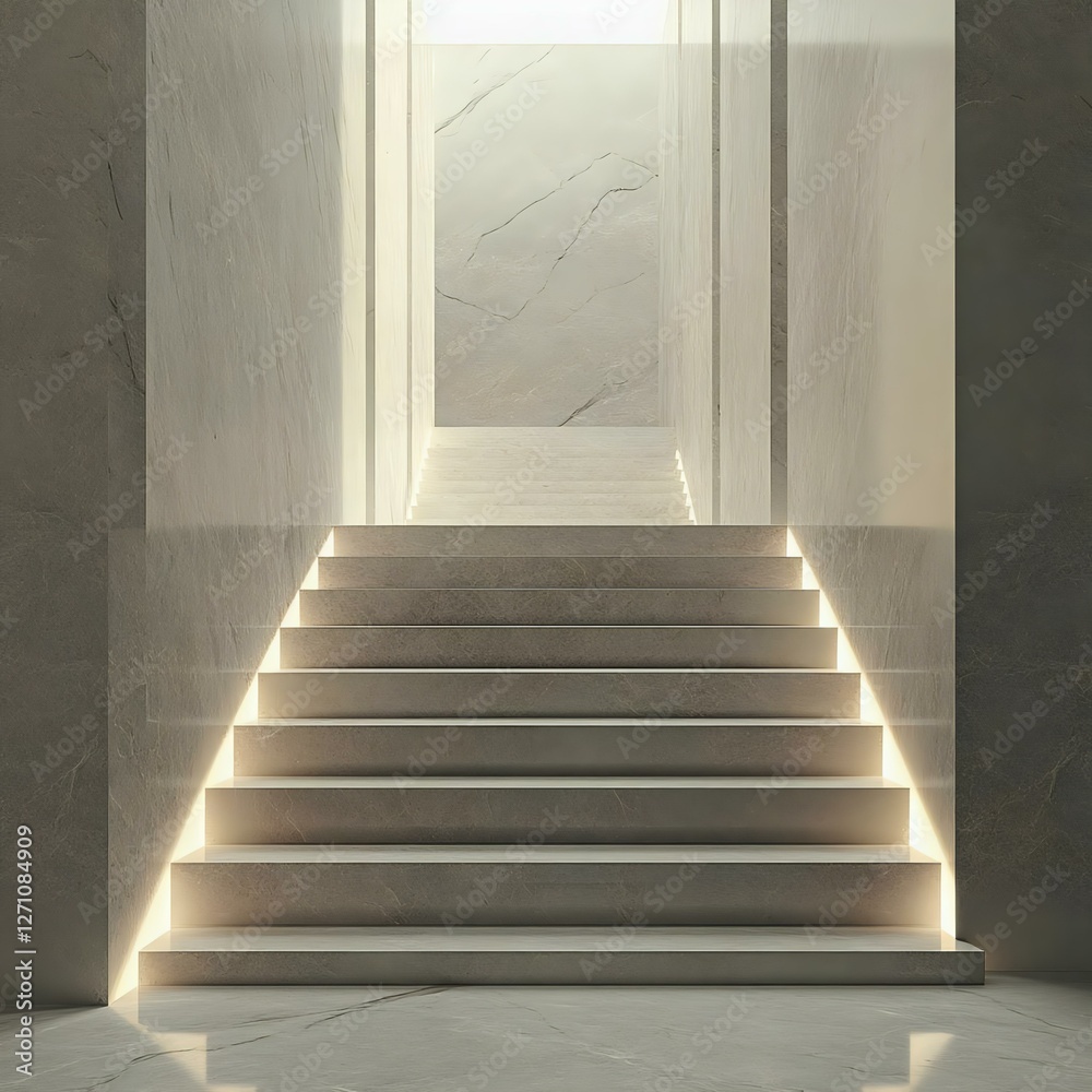 Obraz premium Modern stairway with elegant lighting, creating a bright and inviting atmosphere. Perfect for minimalist architecture and interior designs.