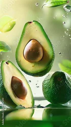 Slow Motion Falling Avocados Splashing in Water
