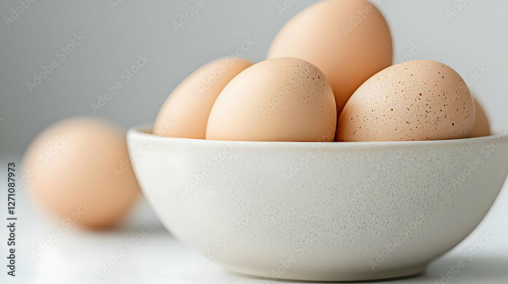 Bowl of fresh eggs on white background, kitchen setting, healthy breakfast Bowl of fresh eggs on white background, kitchen setting, healthy breakfast