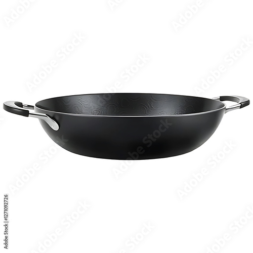 black frying pan isolated on transparent background