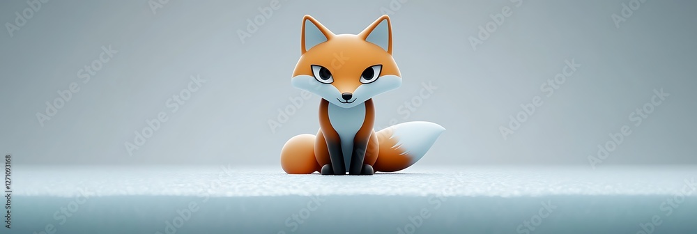 Fototapeta premium Minimalistic fox emoji icon on a crisp gradient of frosty gray and ice blue