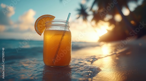 Sunset Beach Drink on Shore photo