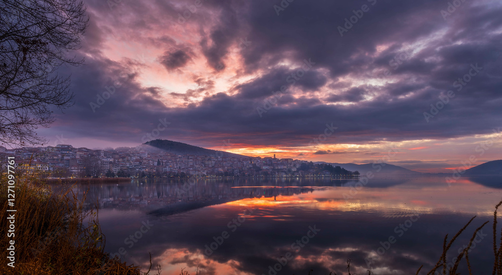 Fototapeta premium sunset over the lake