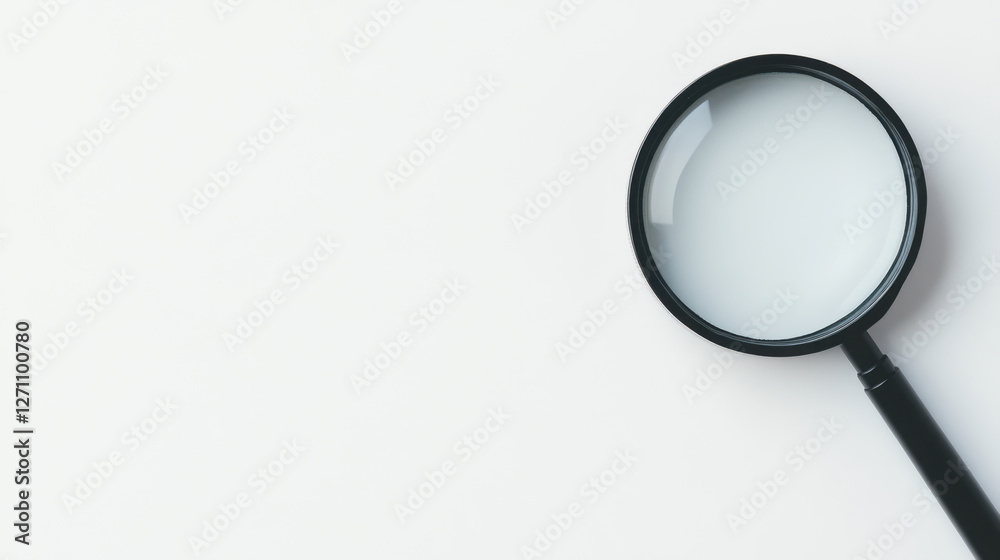 close up photo of black magnifying glass on white background, emphasizing clarity and focus. This captures essence of investigation and detail close up photo of black magnifying glass on white background, emphasizing clarity and focus. This captures essence of investigation and detail