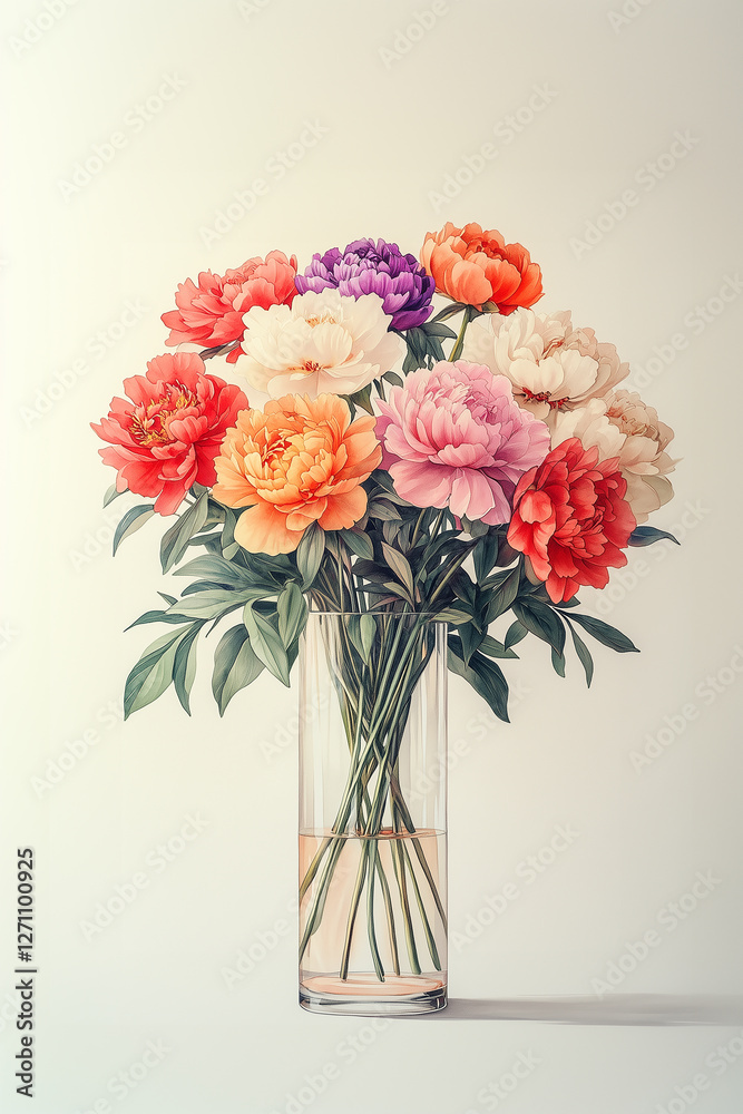 Fototapeta premium Peonies in a vase watercolor illustration