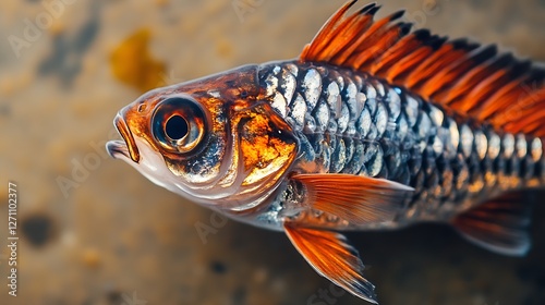 Top View of a Colorful Fish with Shiny Scales Swimming in Its Aquatic Environment : Generative AI photo