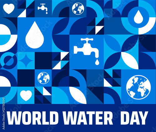 22 march world water day geometric shape pattern background banner or poster design template with water drop. observed every year in 22 March. Holiday concept. Use to any Template, card, poster.