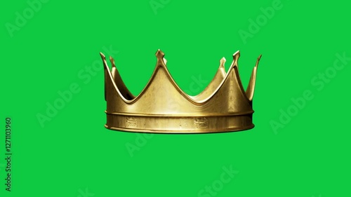 golden crown of the king of majesty, looping rotate isolated on greenscreen background 4K