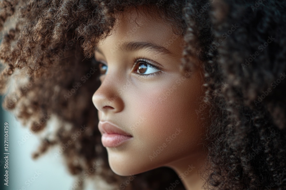 Close-up photo of a young child with curly hair, smiling at the camera Close-up photo of a young child with curly hair, smiling at the camera