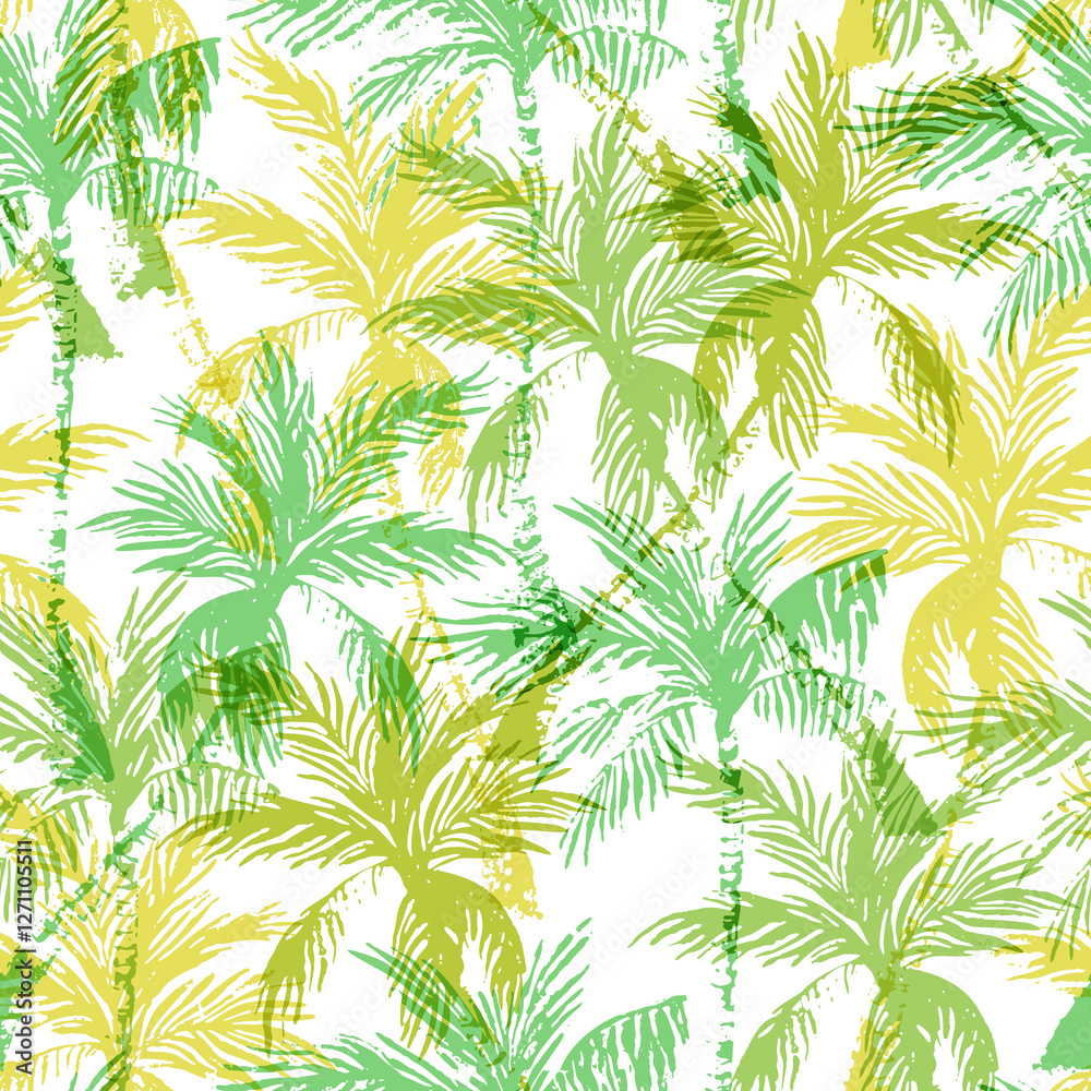 Obraz premium Natural jungle seamless pattern. Abstract tropical background: palm trees silhouettes