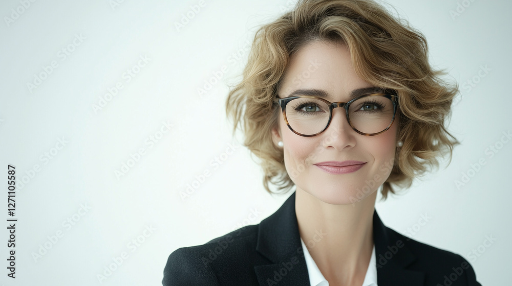 Portrait of a beautiful, smiling businesswoman in a suit, wearing glasses, isolated on white background Portrait of a beautiful, smiling businesswoman in a suit, wearing glasses, isolated on white background