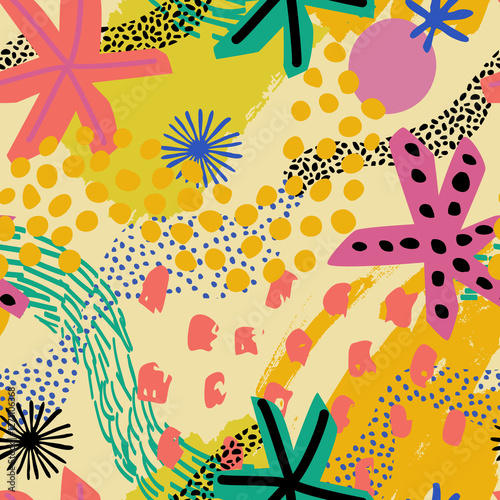 Abstract fun shapes, cartoon grunge texture, doodle geometric background