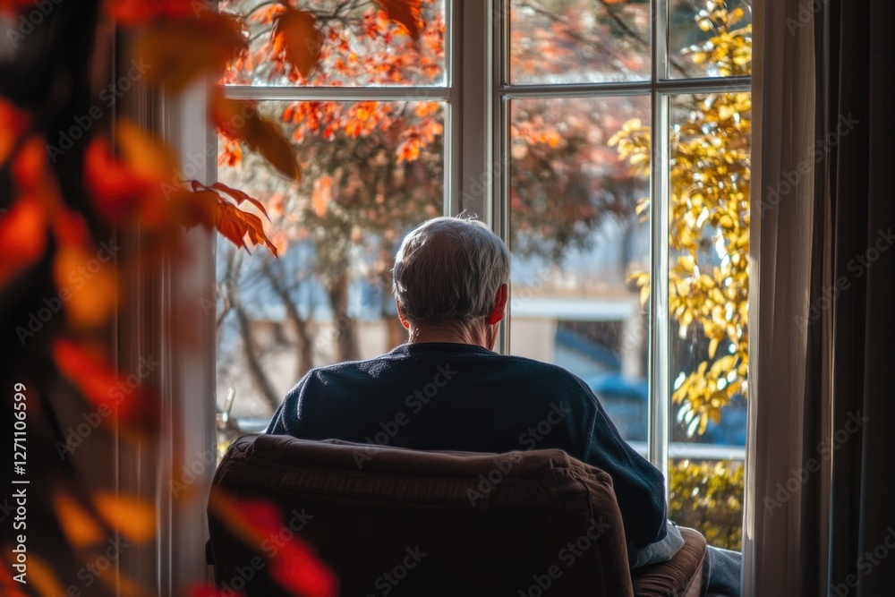 A person sitting in a chair, looking out the window A person sitting in a chair, looking out the window