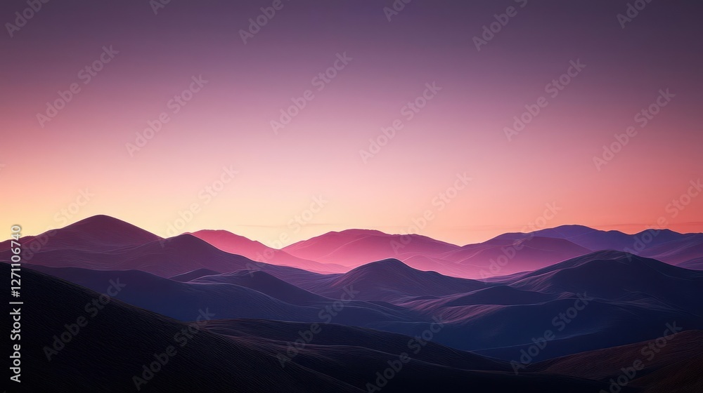 Obraz premium Purple And Pink Sunset Over Rolling Hills Landscape