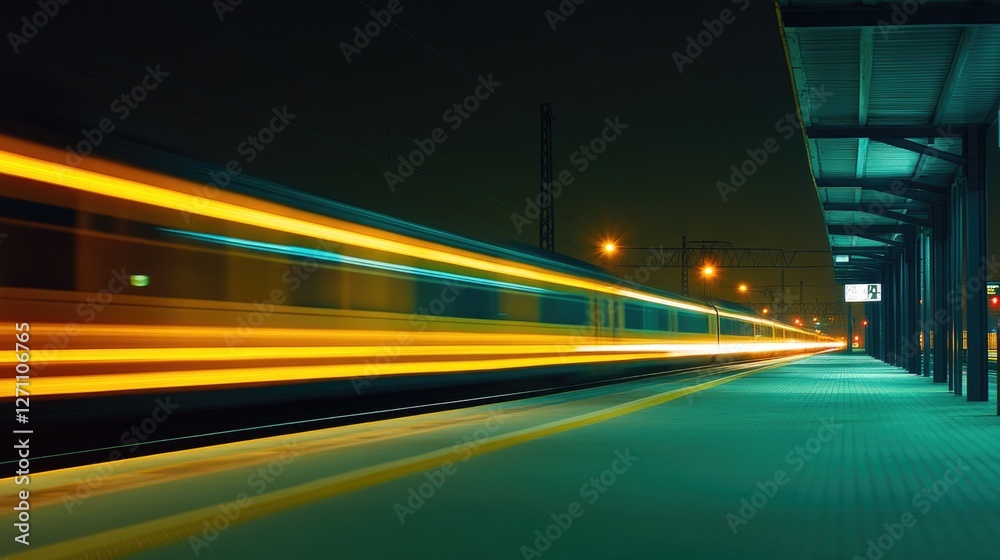 A train waits at the station with lights and shadows A train waits at the station with lights and shadows