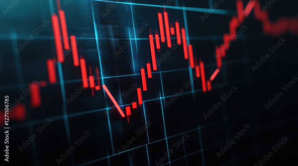 financial graph showing downward trend with red candlestick patterns, indicating losses in market financial graph showing downward trend with red candlestick patterns, indicating losses in market