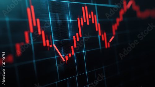 financial graph showing downward trend with red candlestick patterns, indicating losses in market