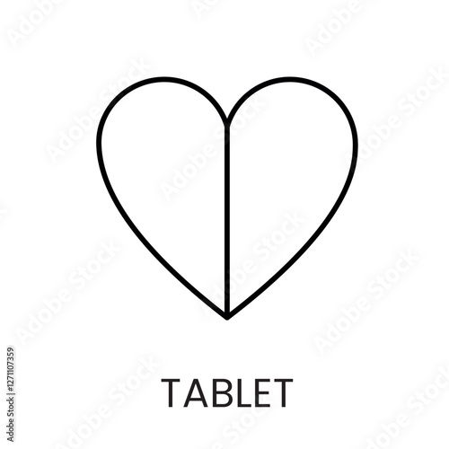 A heart shaped tablet split in half icon in vector, symbolizing care in medication, with an editable stroke