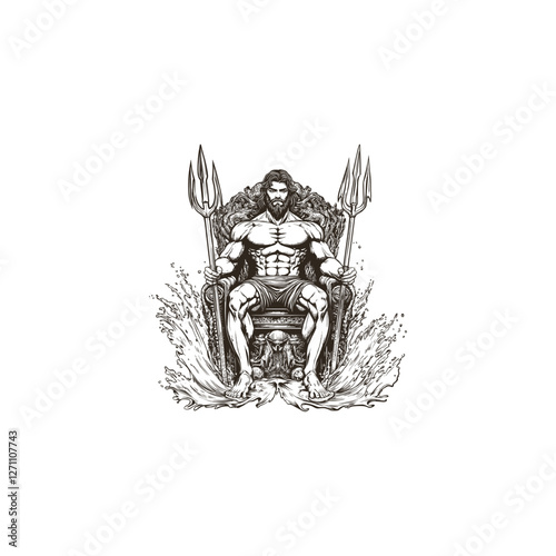 god poseidon sitting on throne design vector template illustration