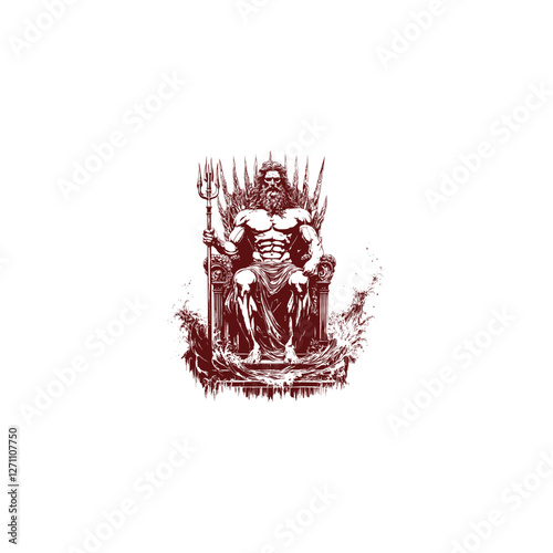 god poseidon sitting on throne design vector template illustration