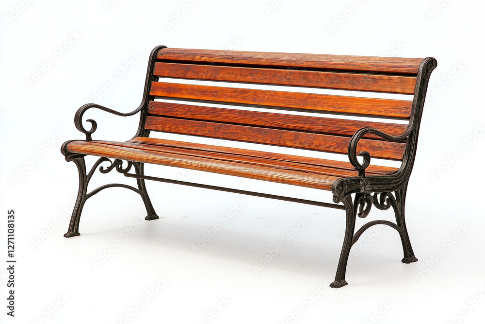 wooden and metal park bench isolated on white background wooden and metal park bench isolated on white background