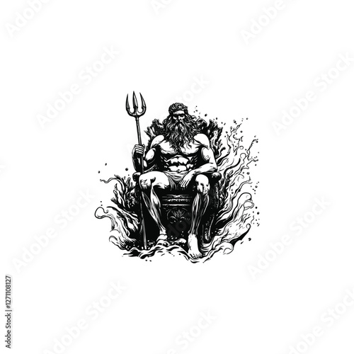 god poseidon sitting on throne design vector template illustration