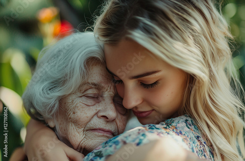 Graddaughter is taking care on her grandmother photo