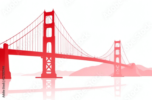 silhouette of a bridge, a bridge similar to Golden gate, red  silhouette isolated on white background