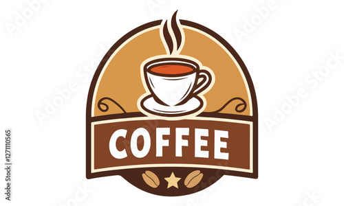 Coffee shop logo. Retro badge coffee beans and mountains natural icon line stamp logo vector, in modern style, Premium Coffee" And Fresh  Design coffee shop bar brand symbol icon.