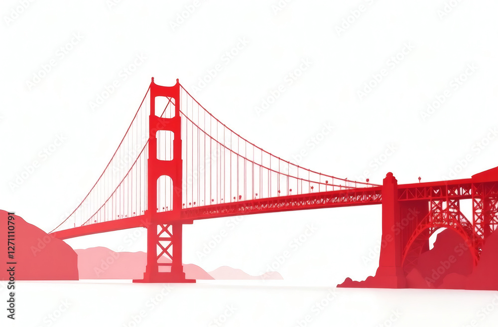 Fototapeta premium silhouette of a bridge, a bridge similar to Golden gate, red silhouette isolated on white background