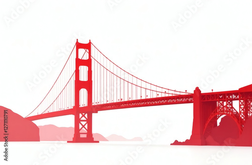 silhouette of a bridge, a bridge similar to Golden gate, red  silhouette isolated on white background