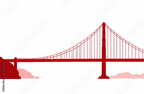  silhouette of a bridge, a bridge similar to Golden gate, red silhouette isolated on white background