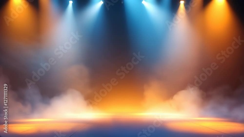 Dynamic Stage Lighting Animation: Spotlights Pierce Smoky Haze. Dramatic theatrical lighting effects, perfect for concert posters, music videos, movie trailers, stage shows, event promotion, and more.