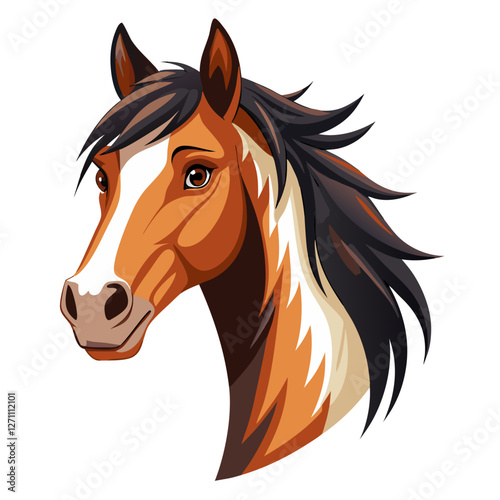 A striking portrait of a welsh cob horse head, highlighting its graceful features and unique color pattern. The image captures the essence of this majestic breed in a beautifully rendered style