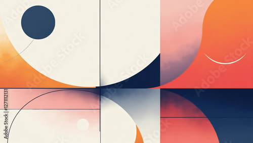 A minimalist geometric composition with clean lines, simple shapes, and a limited color palette, creating a sense of order and balance.