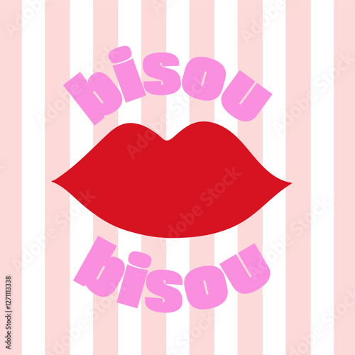 Retro slogan vector t shirt print design. Red lips pink stripes.