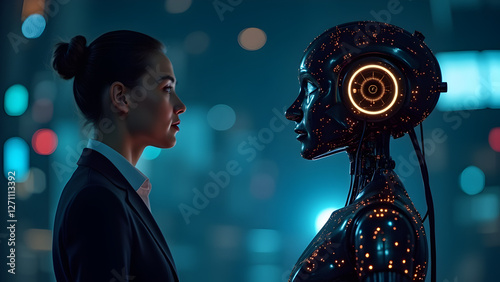 A photo of a person interacting with a sophisticated AI chatbot or virtual assistant, showcasing the advancements in AI language models and their ability to understand and respond to human language