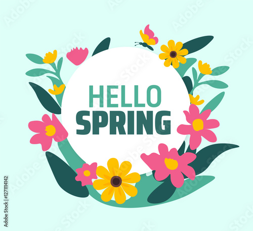 hello spring flower background banner or poster design template. observed every year in  March. Holiday concept. Use to any Template, card, poster, placard, template.