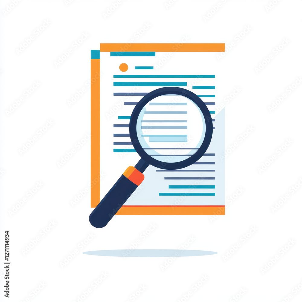 simple illustration of magnifying glass over document, symbolizing search and analysis. design features clean layout with vibrant colors, conveying clarity and focus simple illustration of magnifying glass over document, symbolizing search and analysis. design features clean layout with vibrant colors, conveying clarity and focus