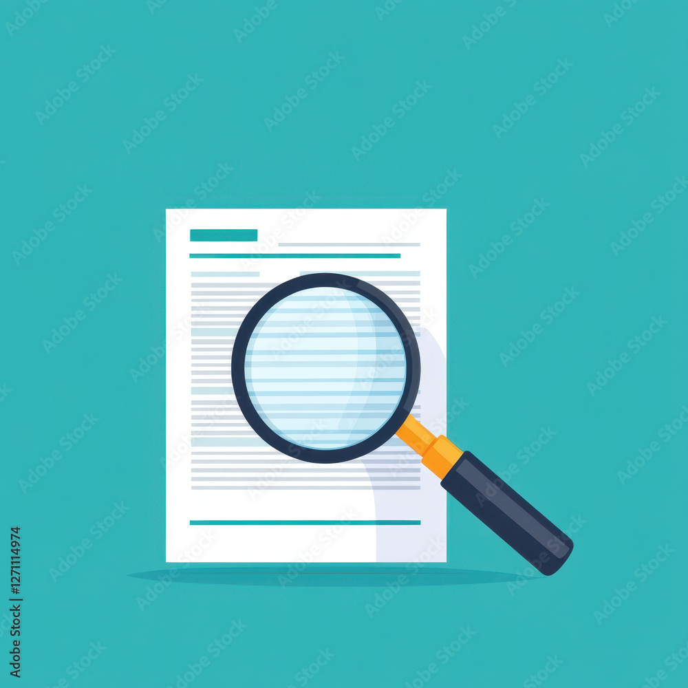 simple illustration of magnifying glass over document, symbolizing search and analysis. design features clean layout with vibrant background simple illustration of magnifying glass over document, symbolizing search and analysis. design features clean layout with vibrant background