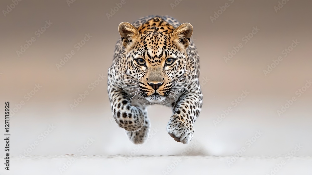 Obraz premium Leopard in mid-air, safari, running, wildlife photography
