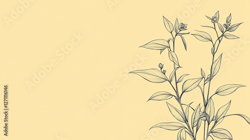 Wallpaper Mural Elegant Line Drawing Of Blooming Branch With Leaves Torontodigital.ca